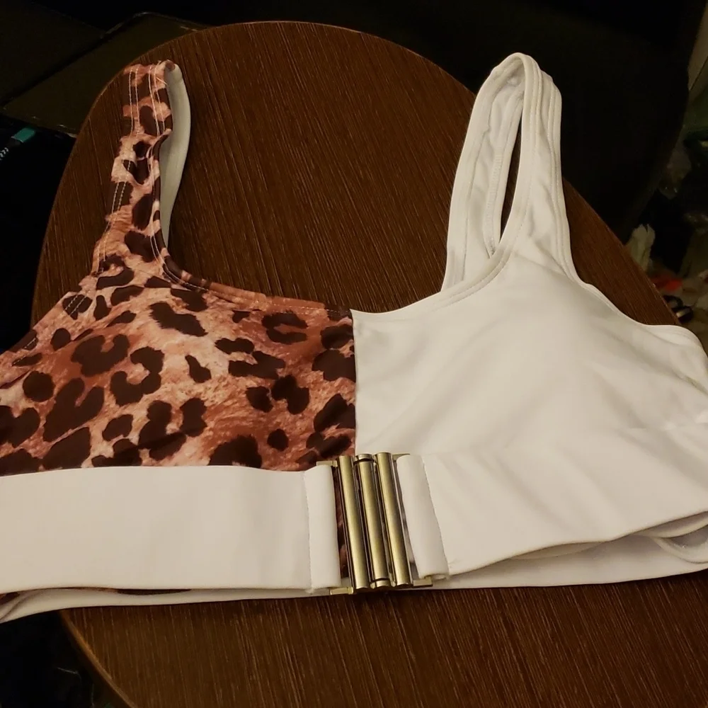 Combor High Waist Leopard Bikini Set in White & Leopard Size S